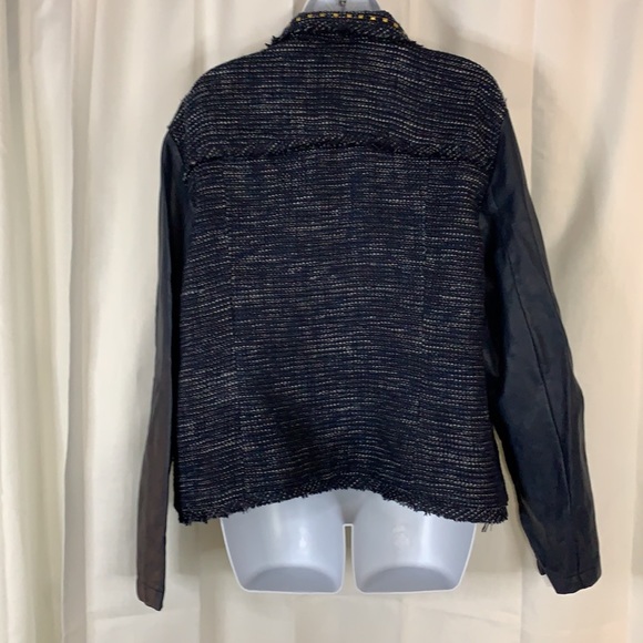 New Directions XL Blue Faux Leather Tweed Jacket - Picture 4 of 8